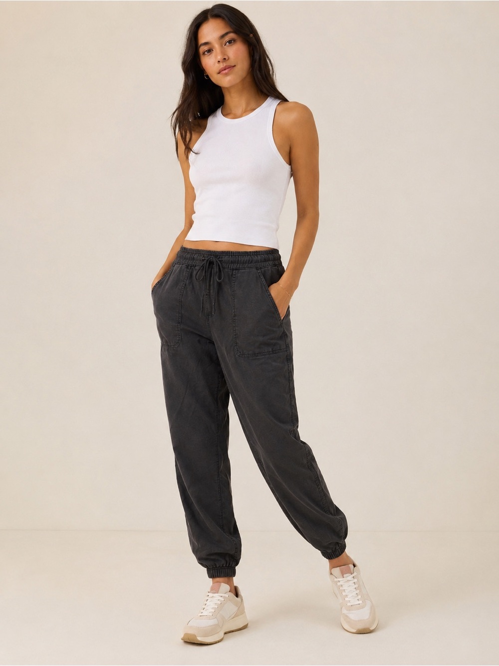 Anthropologie Utility Cargo Jogger Pants Charcoal Gray Lyocell Drawstring
